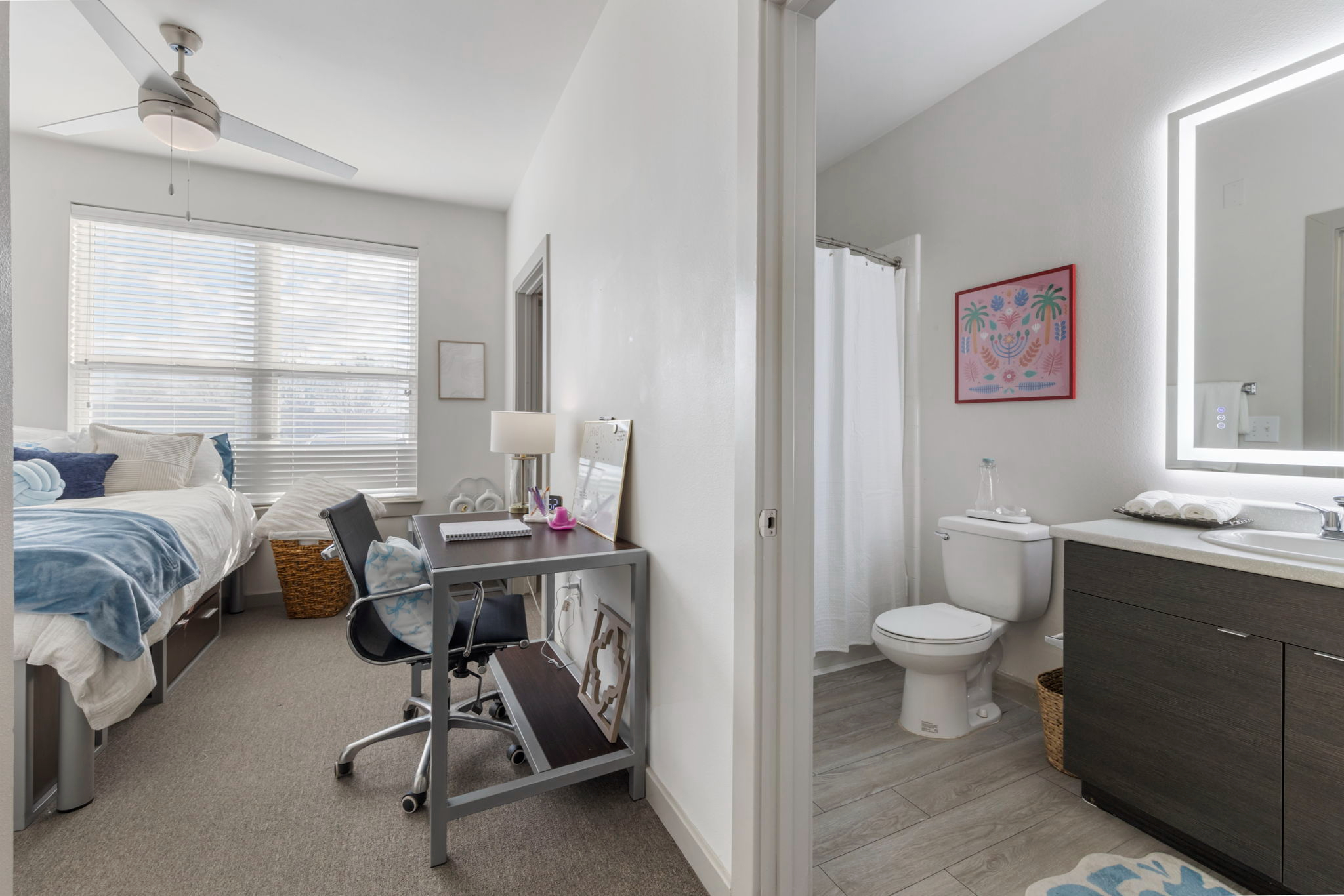 bedroom and bathroom