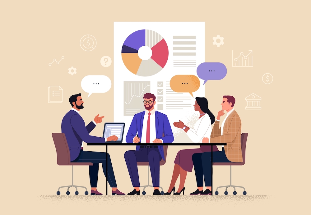 Various professionals in a business meeting