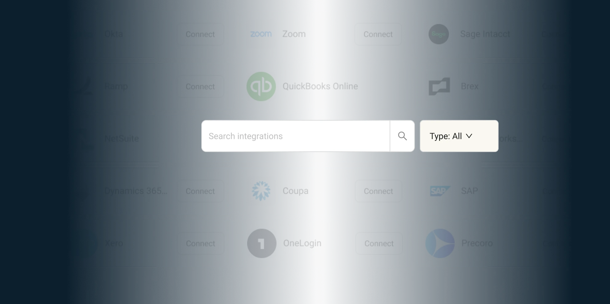 Spendhound integrations directory with search bar and connector options