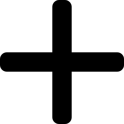 Black plus sign icon with rounded edges on white background.