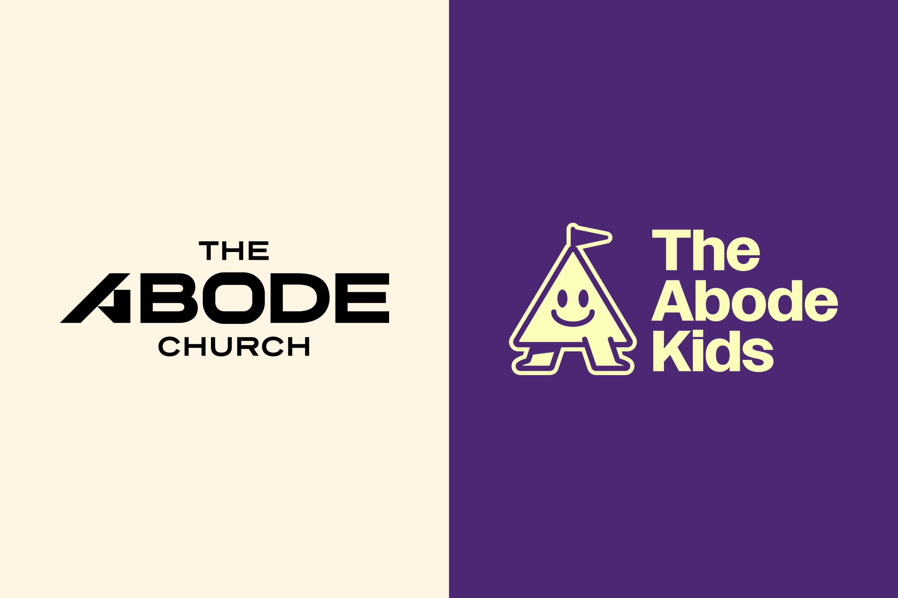 The Abode Church parent logo beside The Abode Kids lockup