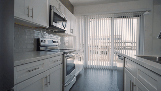 One West Broadway kitchen reveal from the launch film