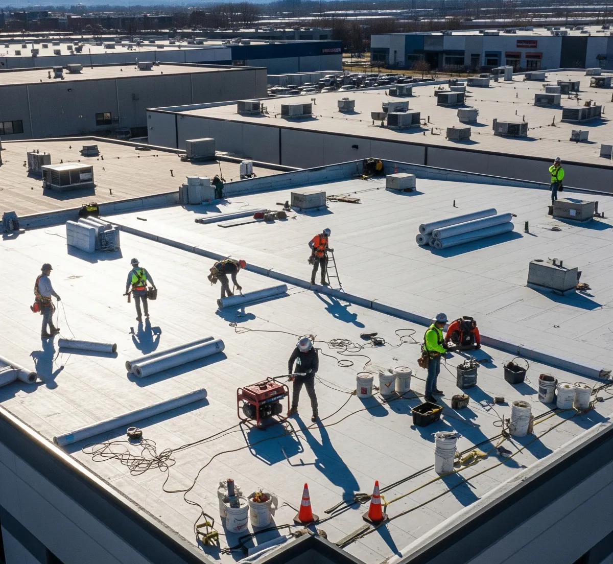 Legacy Roofing team completing a commercial roof inspection