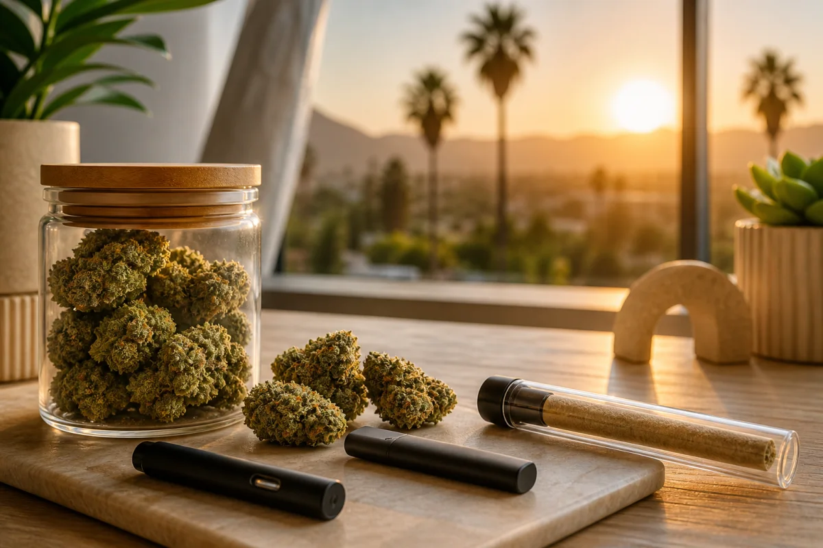Bright cannabis flower, vape, and pre-roll thumbnail for The Herbalist guide to relaxing strains in the Inland Empire