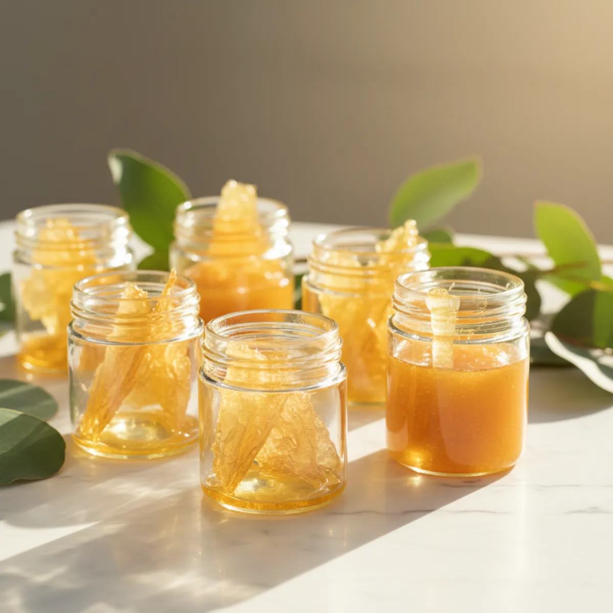 Cannabis concentrates including golden wax and live resin in glass jars