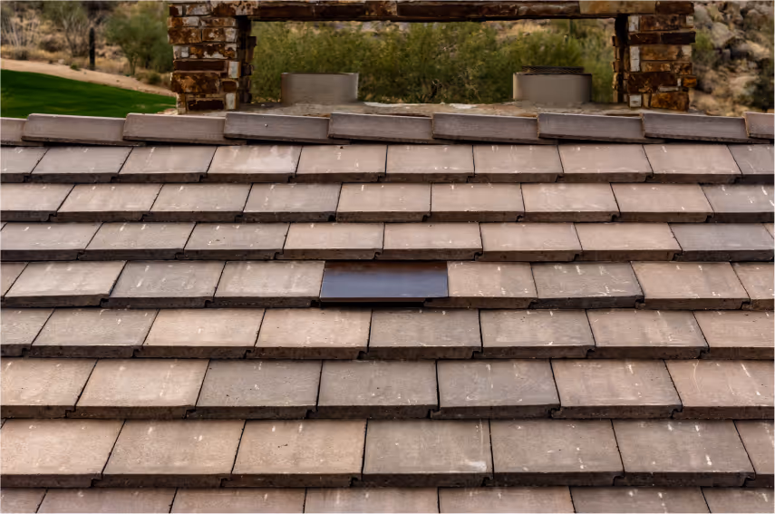 arial shot of a flat tile roof with Coronado Vents