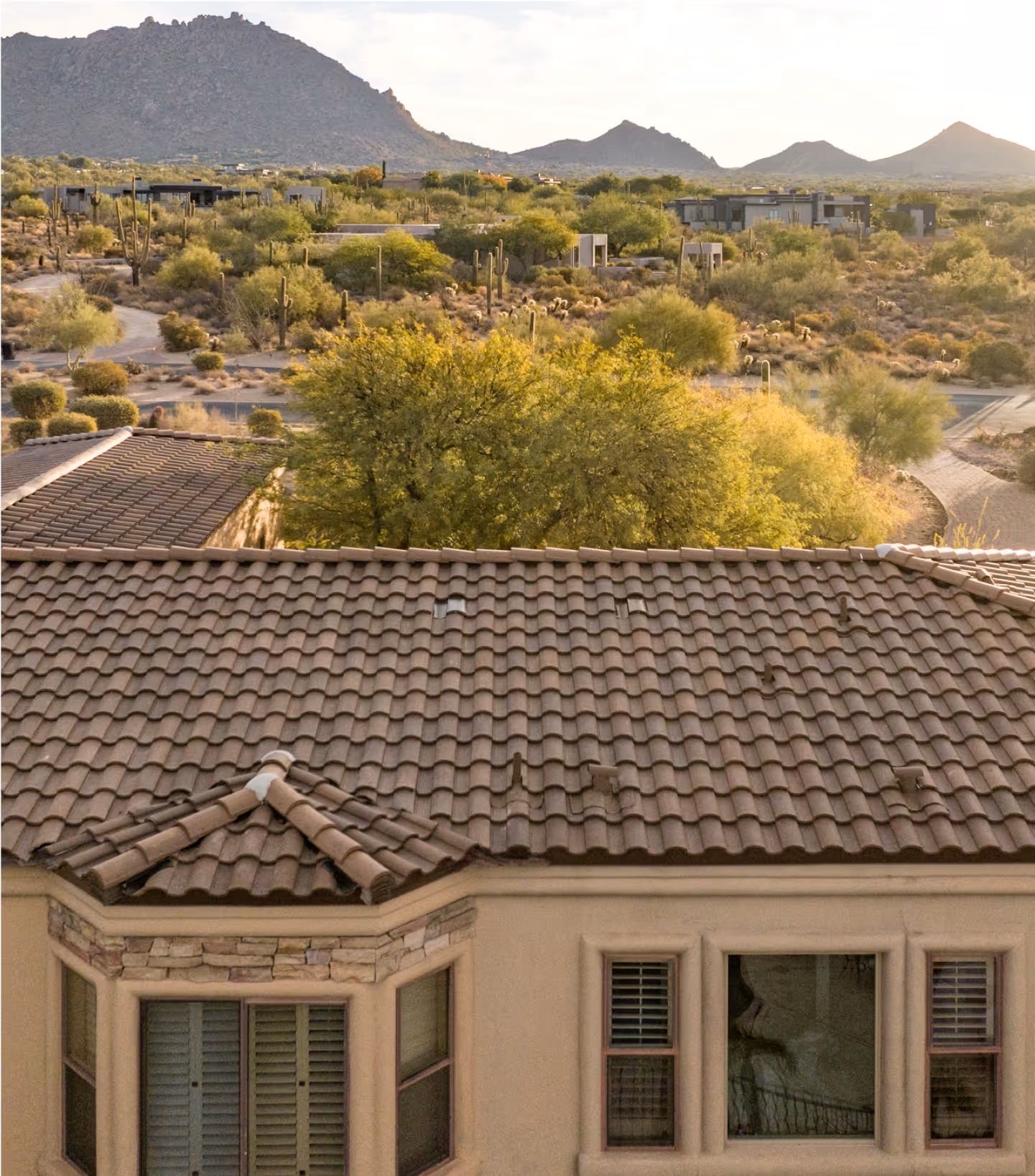 arial shot of a tile roof with Coronado Vents