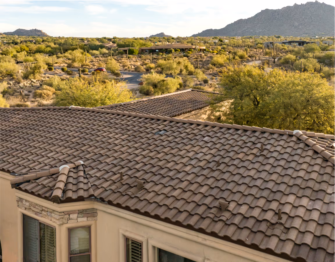 arial shot of a tile roof with Coronado Vents