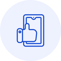Icon of a smartphone with a thumbs-up symbol overlapping it inside a blue circle.