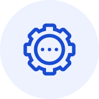 Blue circular icon with a gear symbol containing three dots in the center.