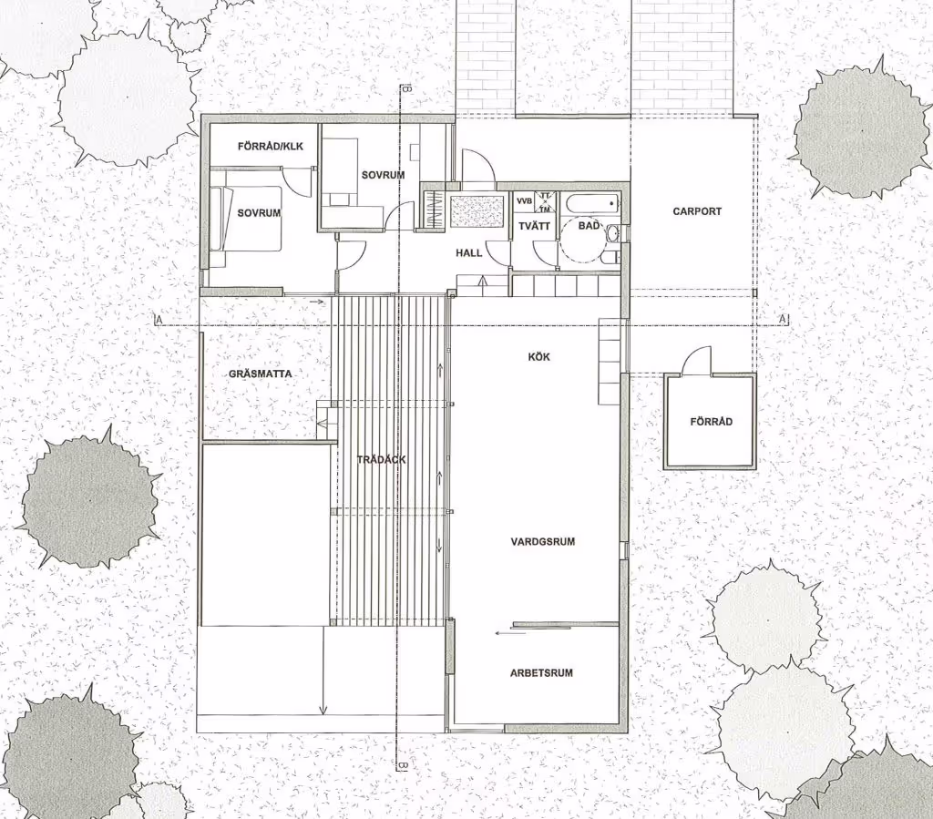 Planritning av villan sett från ovan.