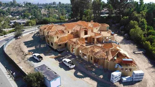 front shot of newly framed roof