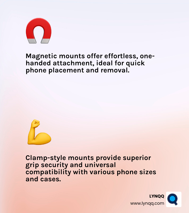 Table comparing Magnetic vs. Clamp-Style mounts for dual phones - car mount for two phones infographic 2_facts_emoji_light-gradient-2