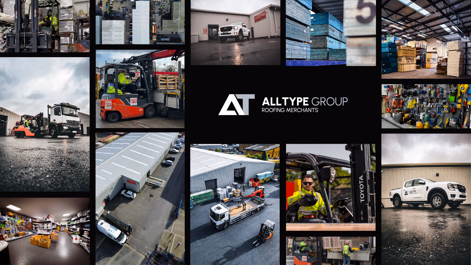 Alltype Vehicles Collage of Roofing Merchant Vehicles at Work in Various Locations