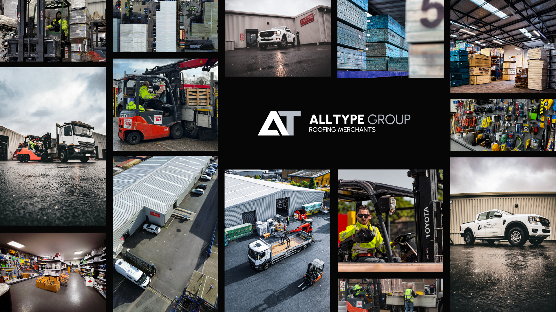 Alltype Vehicles Collage of Roofing Merchant Vehicles at Work in Various Locations