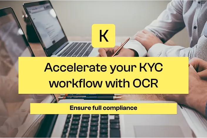 Two people in front of computers with the text: "Automate KYC with OCR: save time and ensure compliance