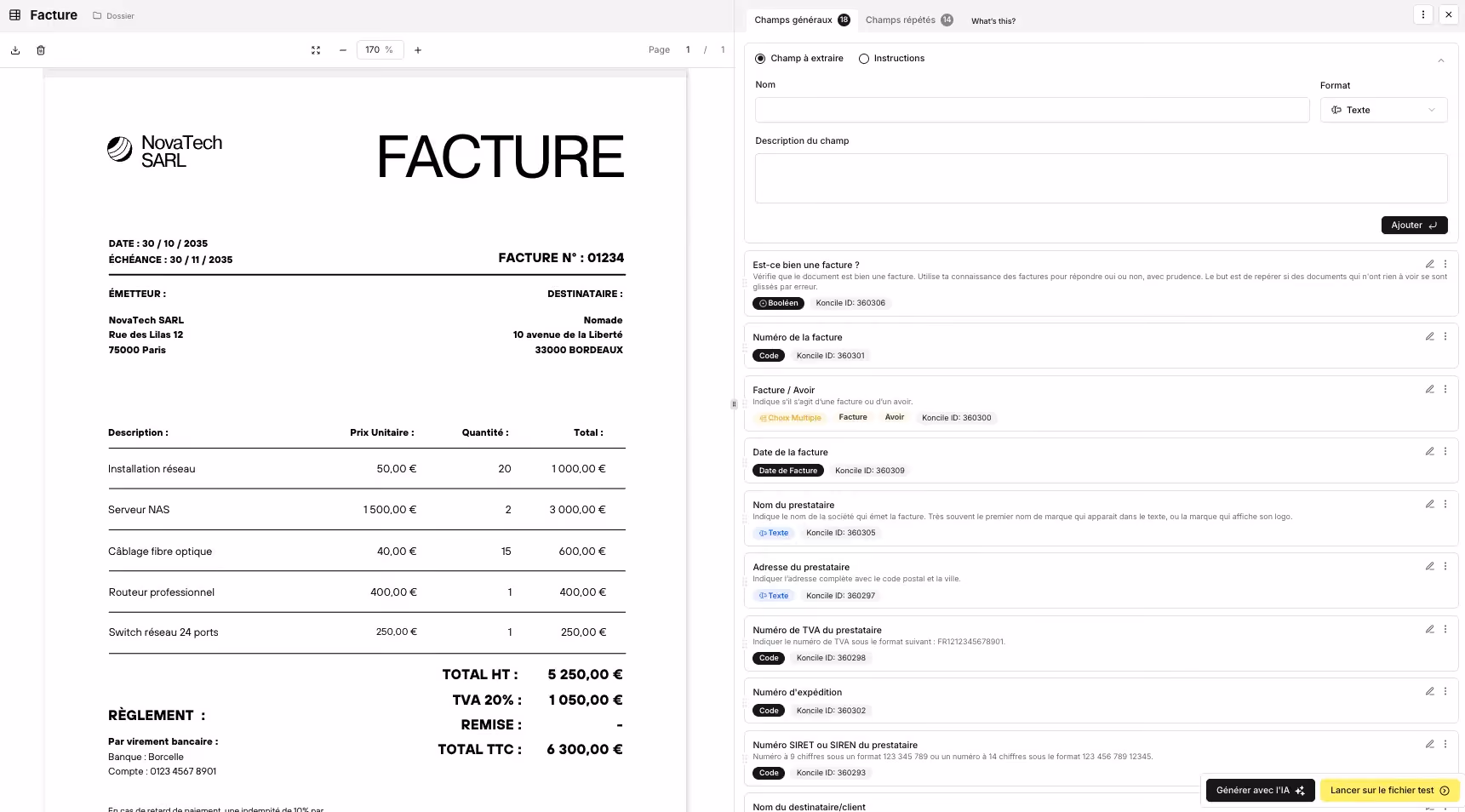 Interface koncile modèle de facture