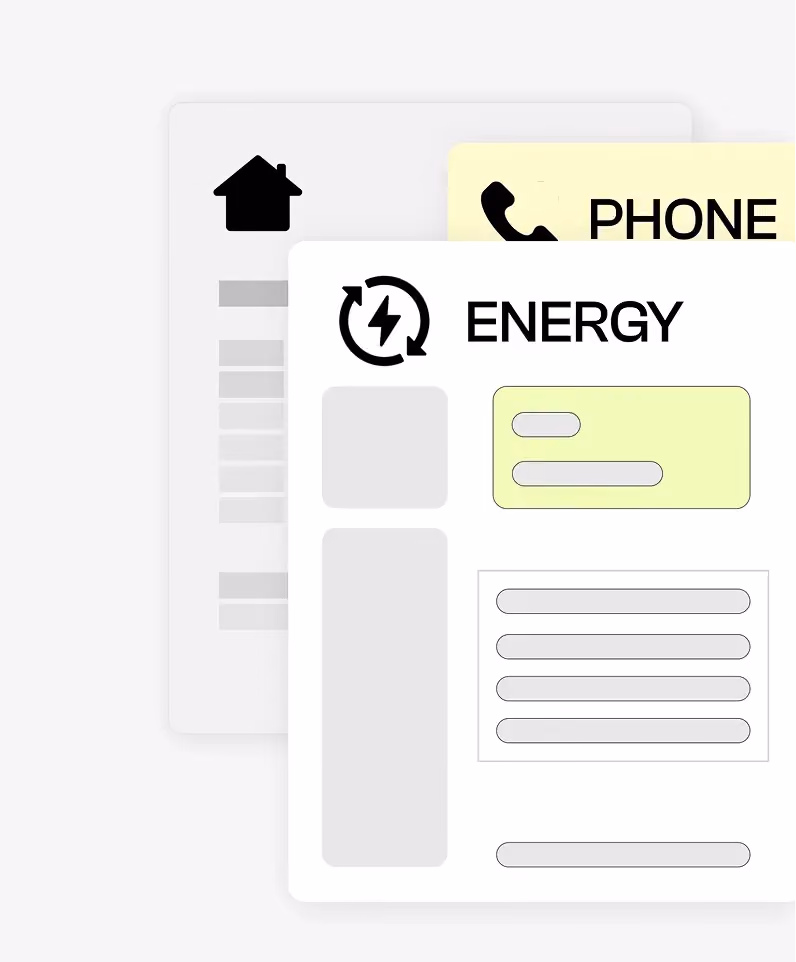 Scan PDF to text automatically extracting information from an energy bill, such as customer name, billing address, energy consumption, total amount due, issue date, due date, due date, and contract number.
