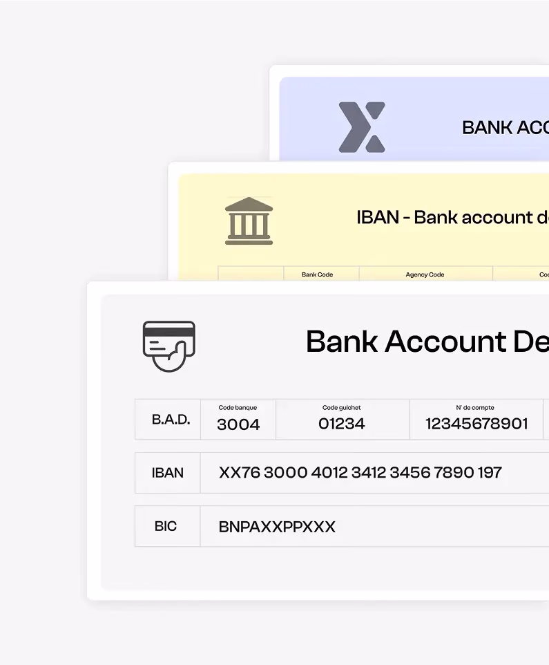 Bank account details thumbnails