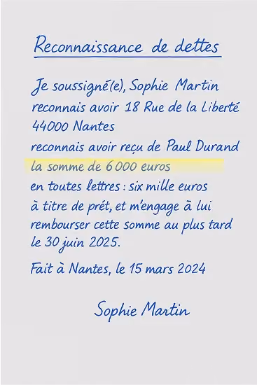 reconnaissance de dettes manuscrite extraction