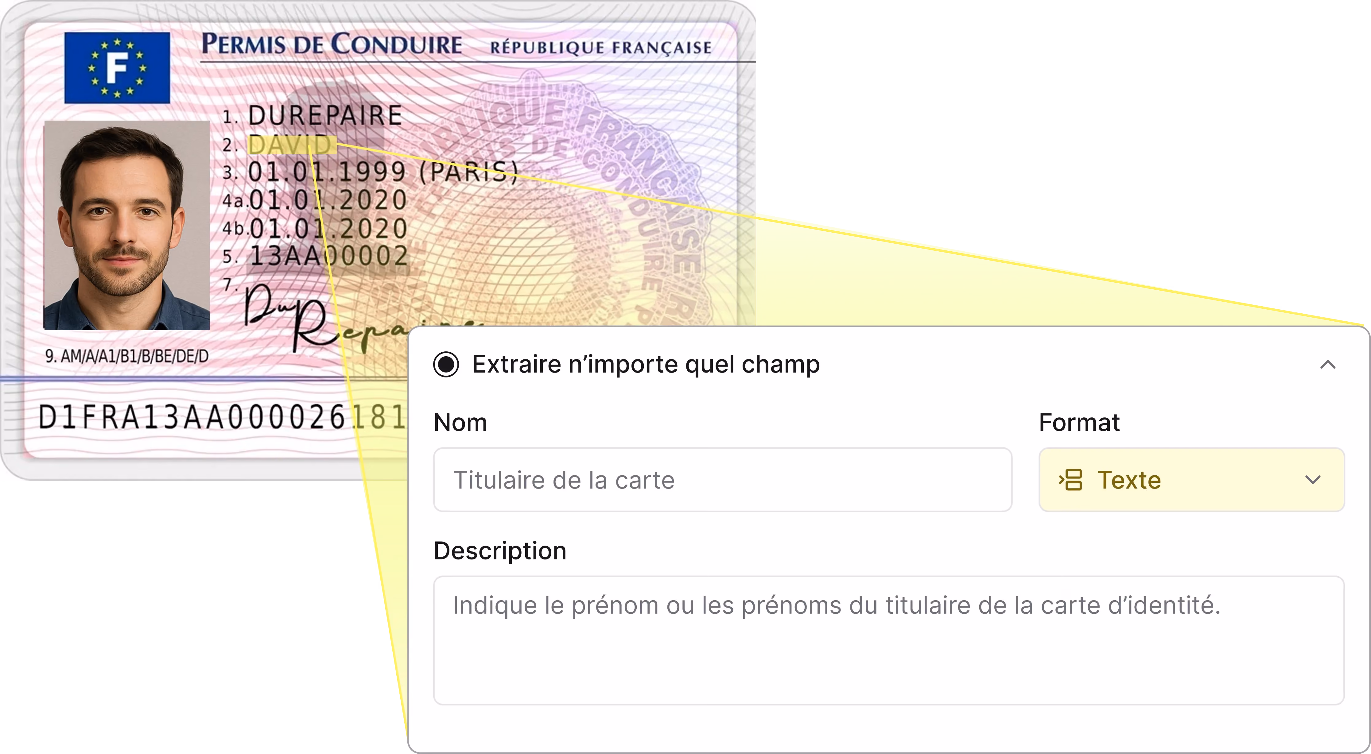 permis de conduire extraction