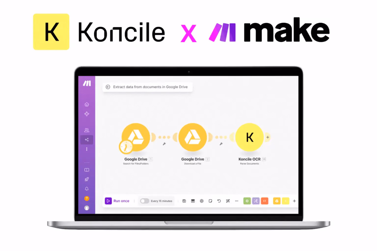 OCR koncile connecté avec make, zapier et n8n