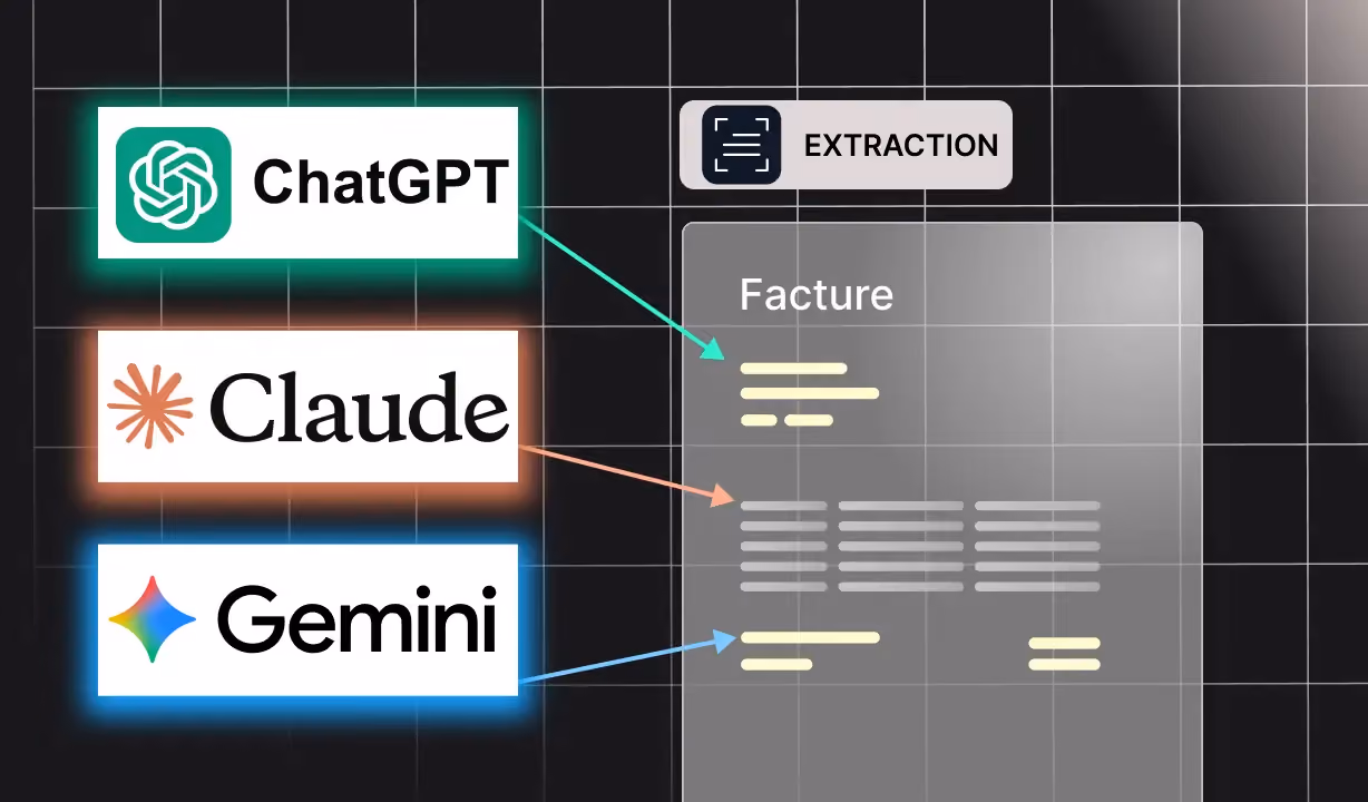 extraction de factures, LLM factures, OCR factures, GPT factures, Claude Anthropic factures, Gemini Google factures, comparaison LLM extraction, précision extraction factures, vitesse traitement factures, coût traitement factures, conformité RGPD factures,