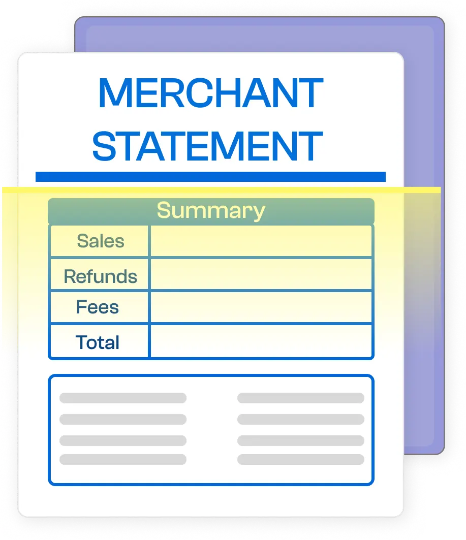 Example of OCR analysis on a merchant statement activity report