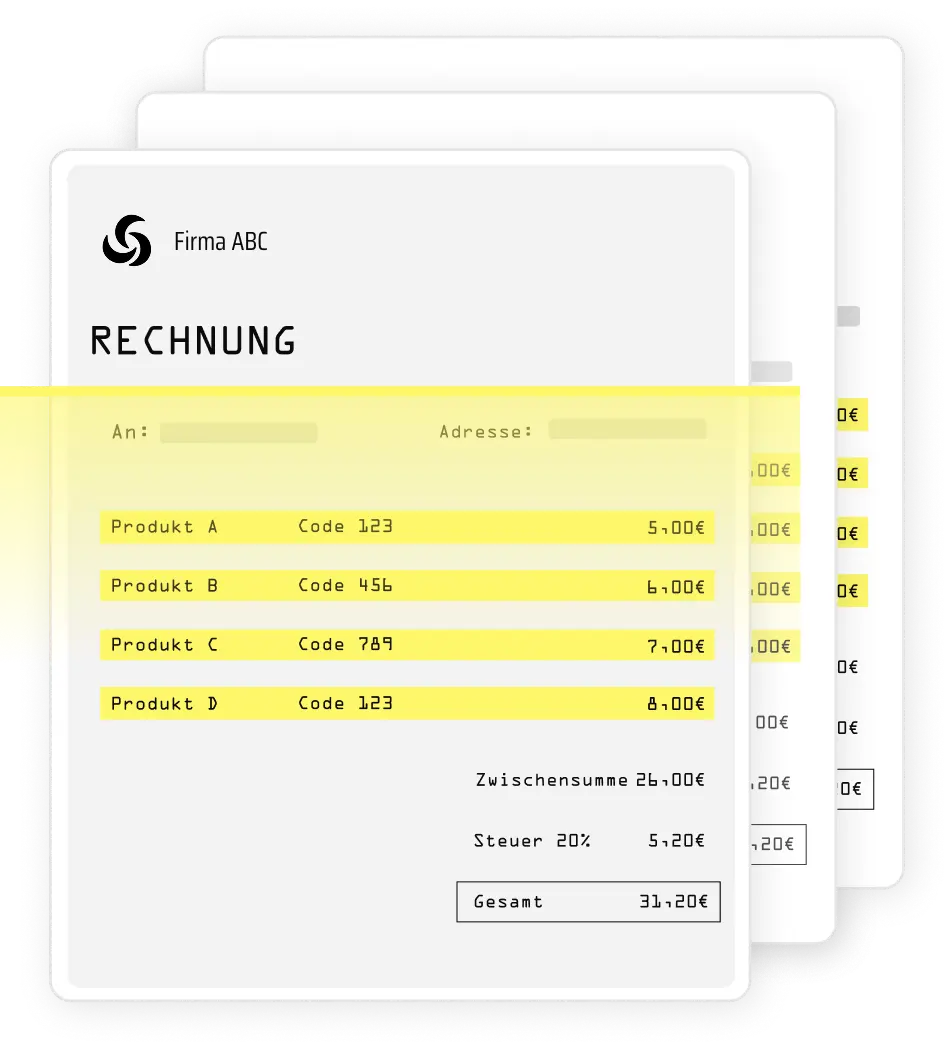 Drei Rechnungen wurden mit optischer Zeichenerkennung gescannt
