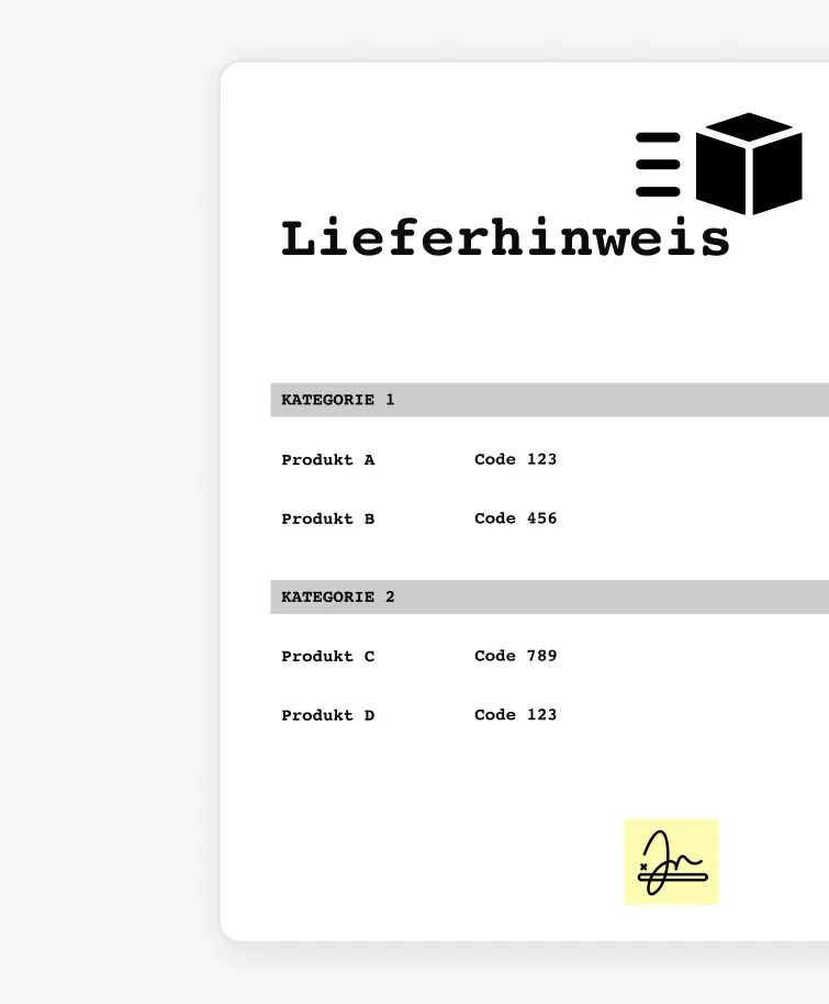 Bestellschein-Aufkleber