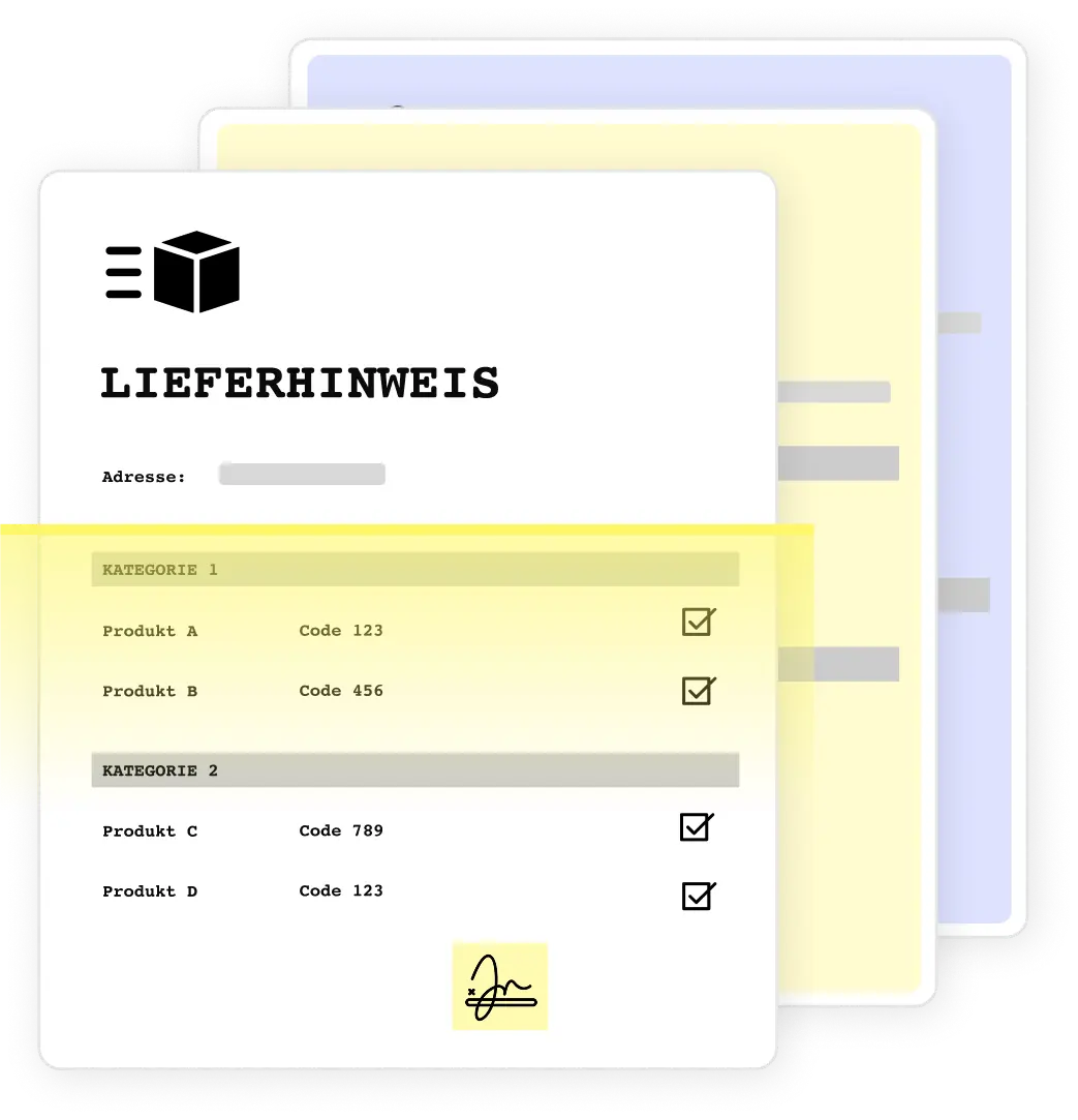 Beispiele für Lieferscheine.