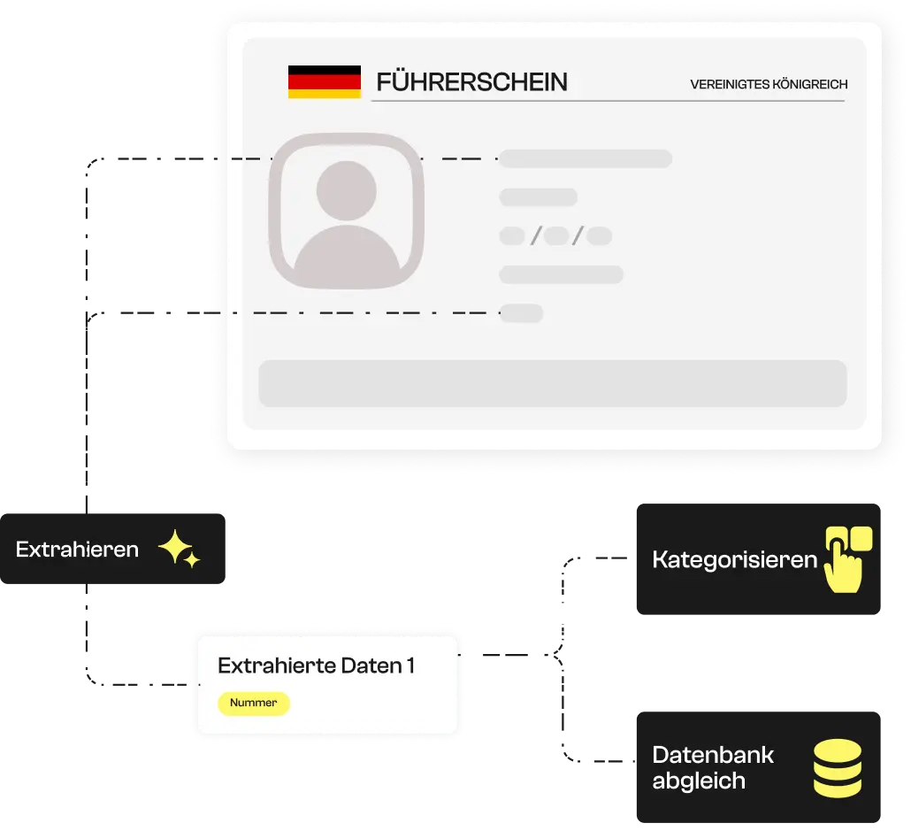 Diagramm zur Veranschaulichung des Extraktionsmodells für Führerscheine.