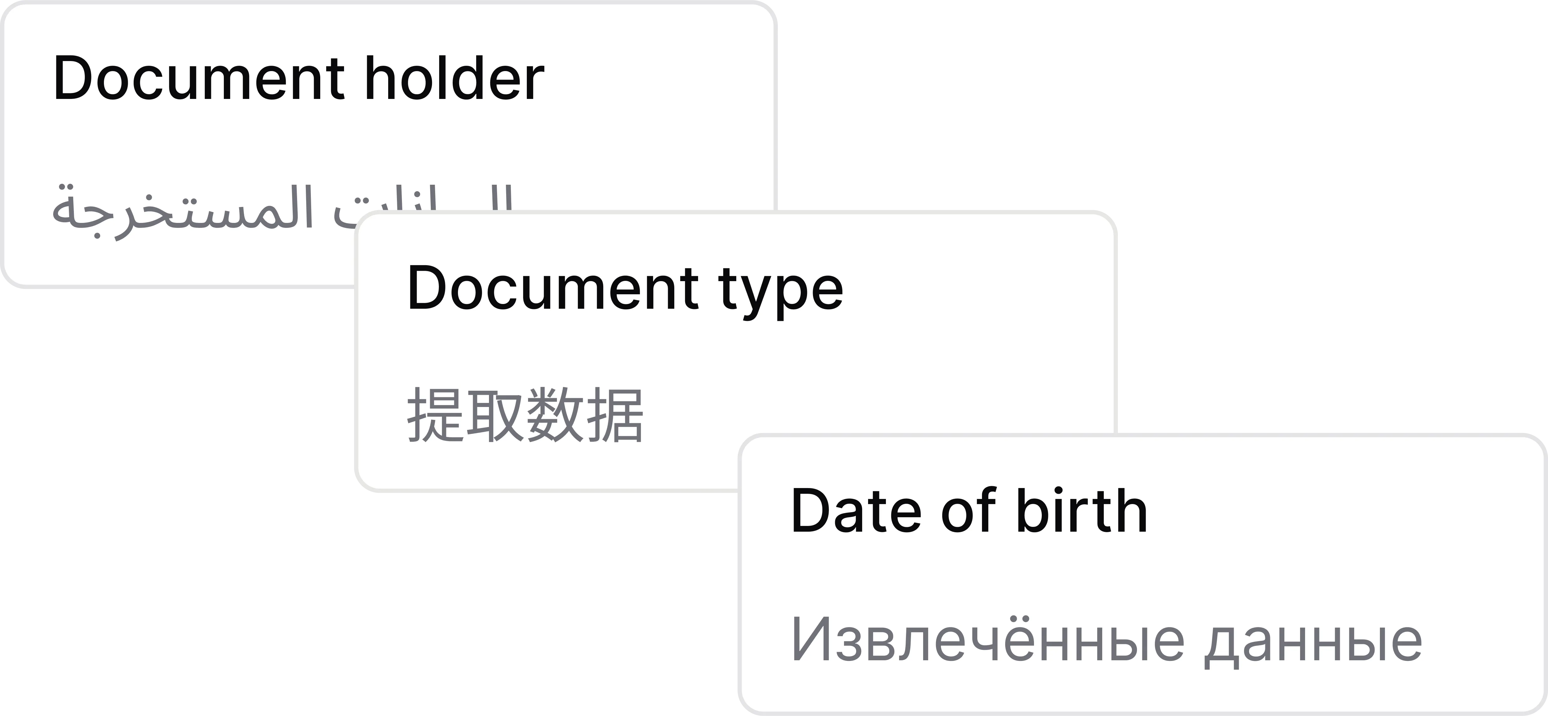Mehrsprachige OCR für Ausweisdokumente – automatische Erkennung von Fremdsprachen, kyrillischer und arabischer Schrift.