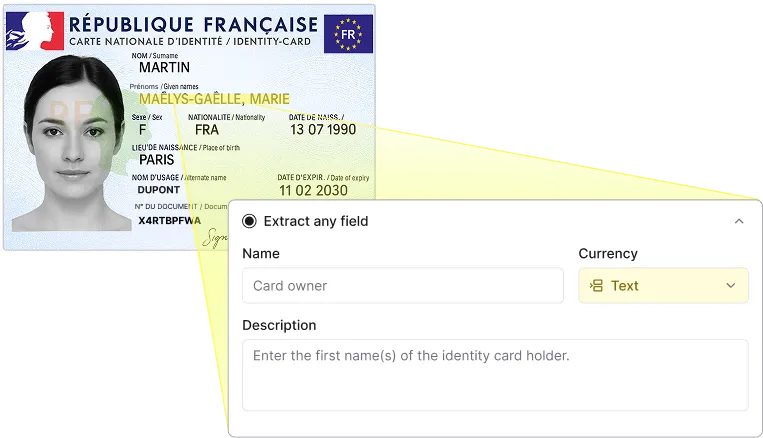 KI-gestützte Ausweiserkennung für KYC-Dokumente – automatische Extraktion von Identitätsdaten, Passnummern und Gültigkeitsangaben.