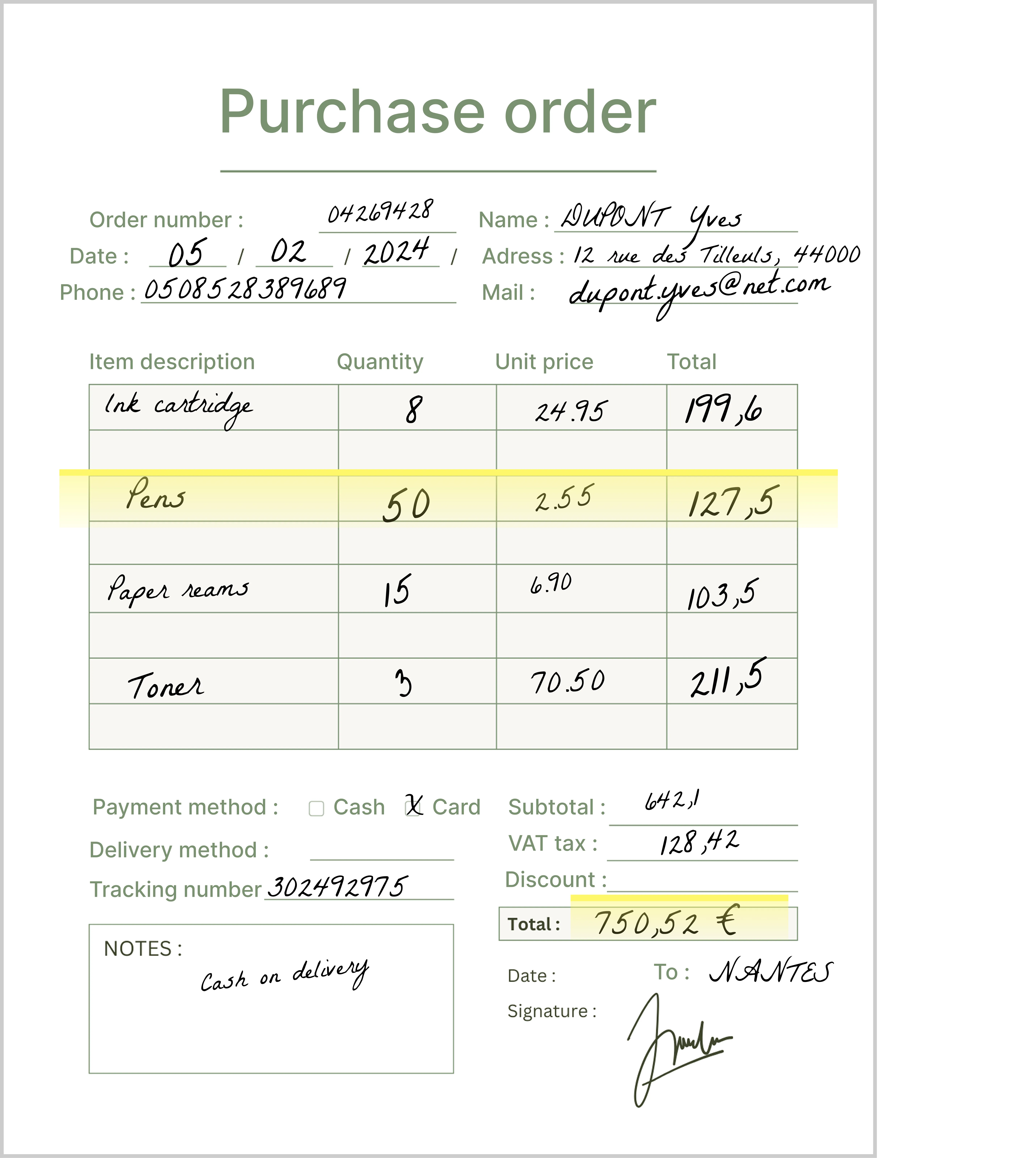 Handschriftenerkennung auf Bestellscheinen – präzise Digitalisierung von Auftragsformularen.