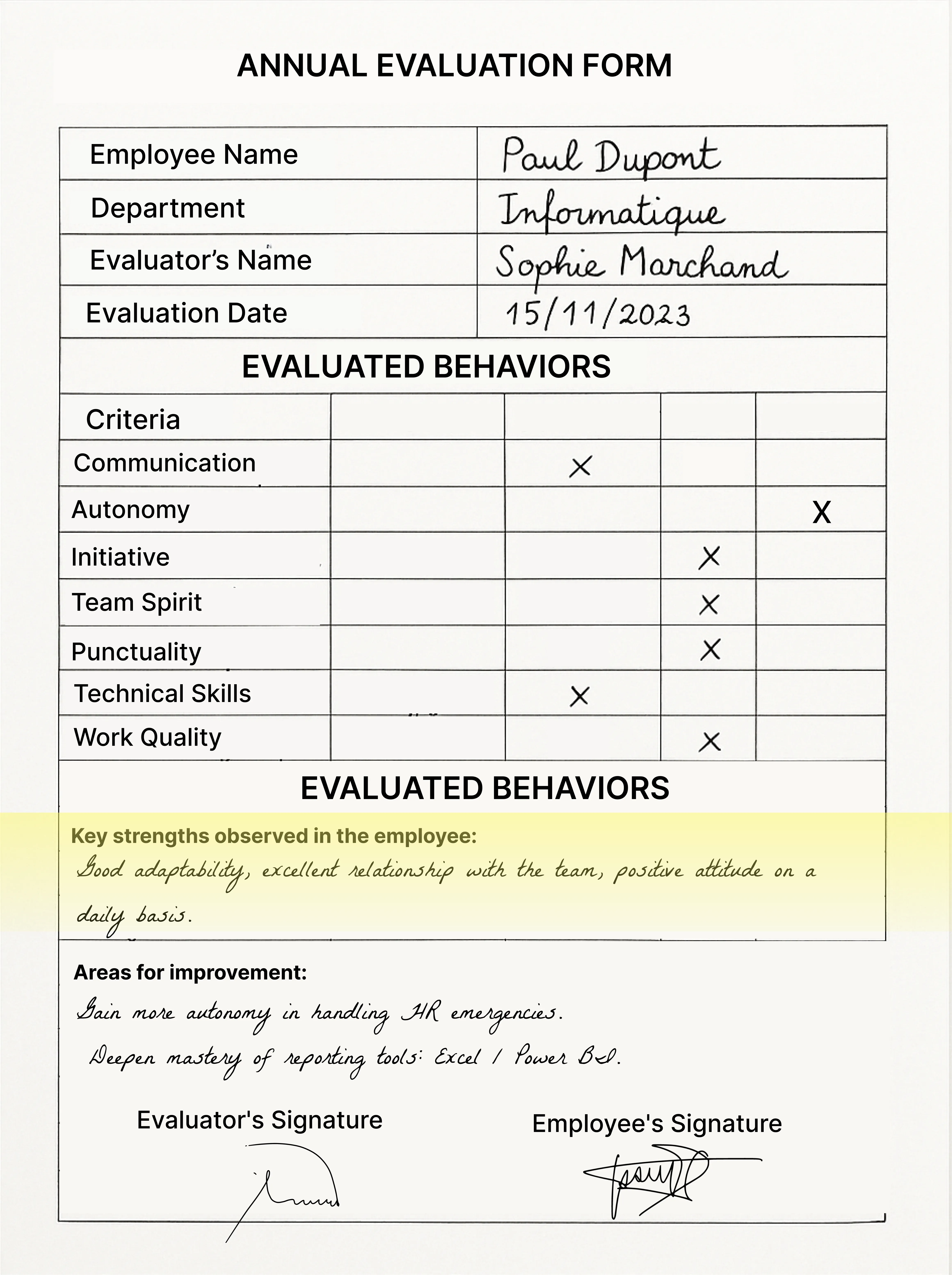 OCR-Analyse von Beurteilungsformularen – automatische Erfassung jährlicher Evaluationsbögen.