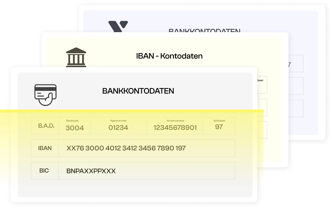 Beispiele für Bankverbindungsnachweise.