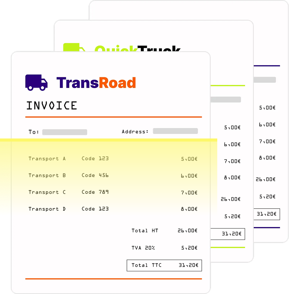 Beispiele für Rechnungen im Straßentransport.