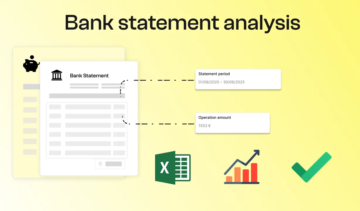 Kontoauszugsanalyse mit KI-OCR – Diagramme und Datenfluss auf Computerbildschirm.