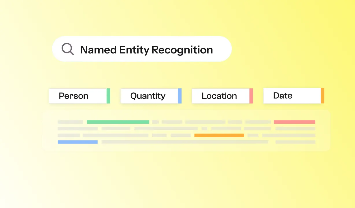 NER - Beispielgrafik zur automatischen Erkennung von Entitäten in Dokumenten durch KI.