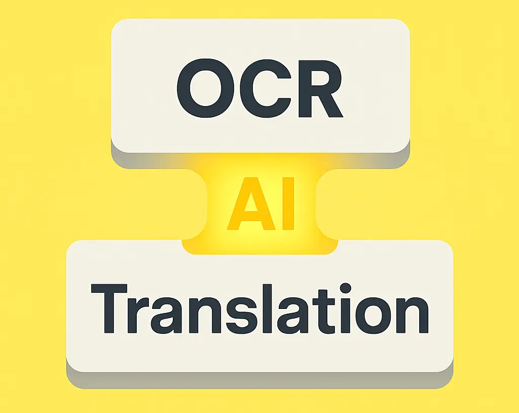 Illustration zu OCR und Übersetzung mit KI – multilinguale Dokumentenverarbeitung.