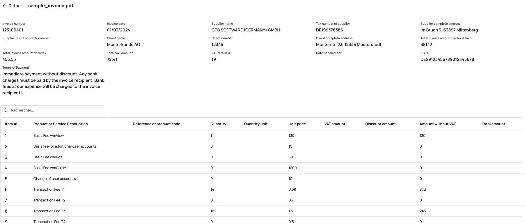 Beispielergebnis einer Rechnung
