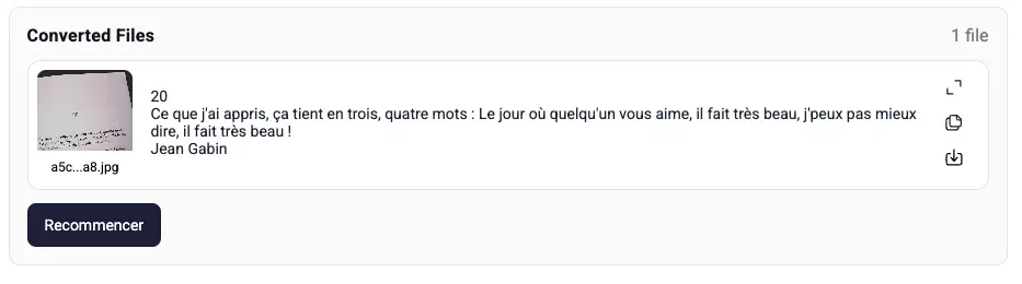 Imagetotext OCR Ergebnis