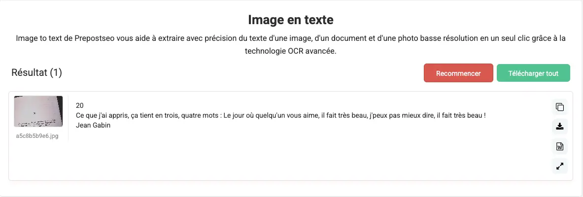 Prepostseo OCR Ergebnis