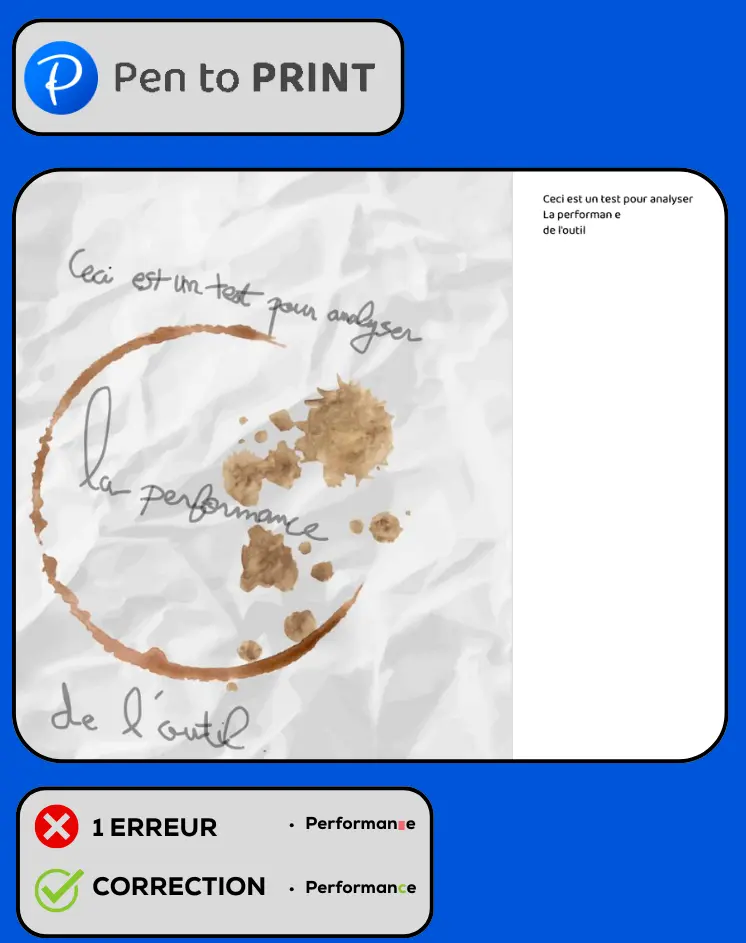 Handschrift OCR Vergleich: Pent to Print Screenshot mit einem Fehler