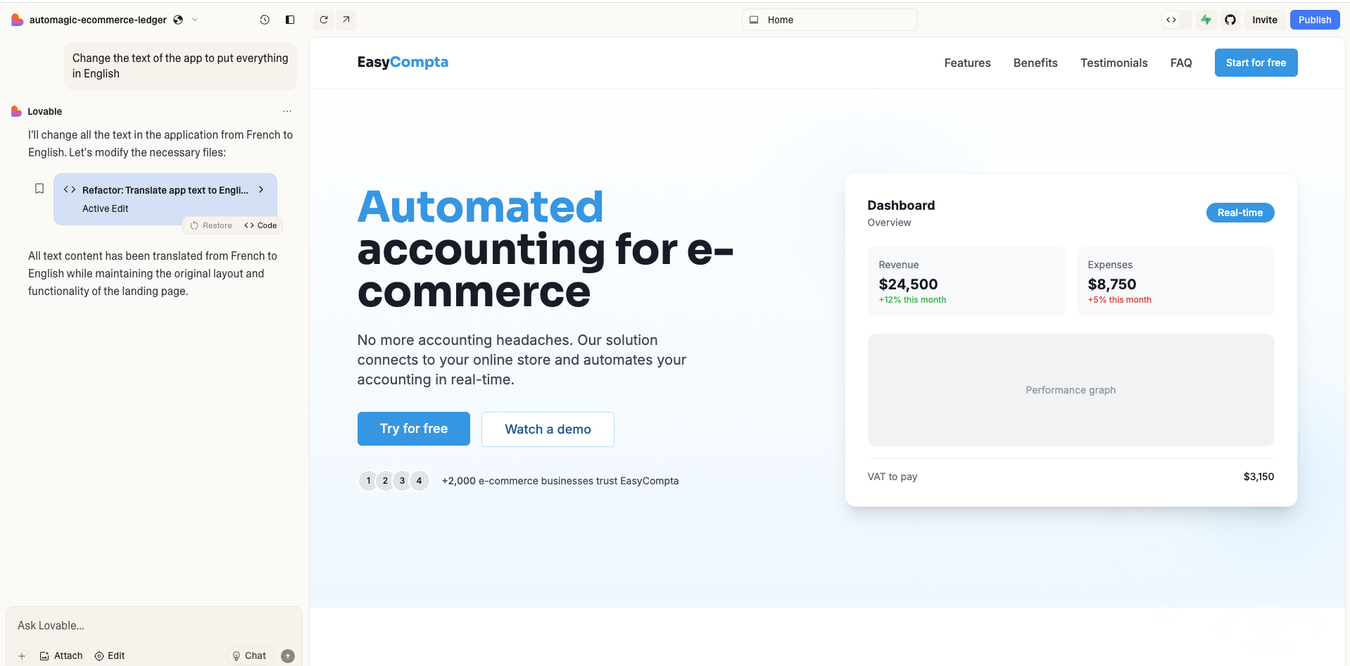 Beispiel einer automatisch erstellten Website