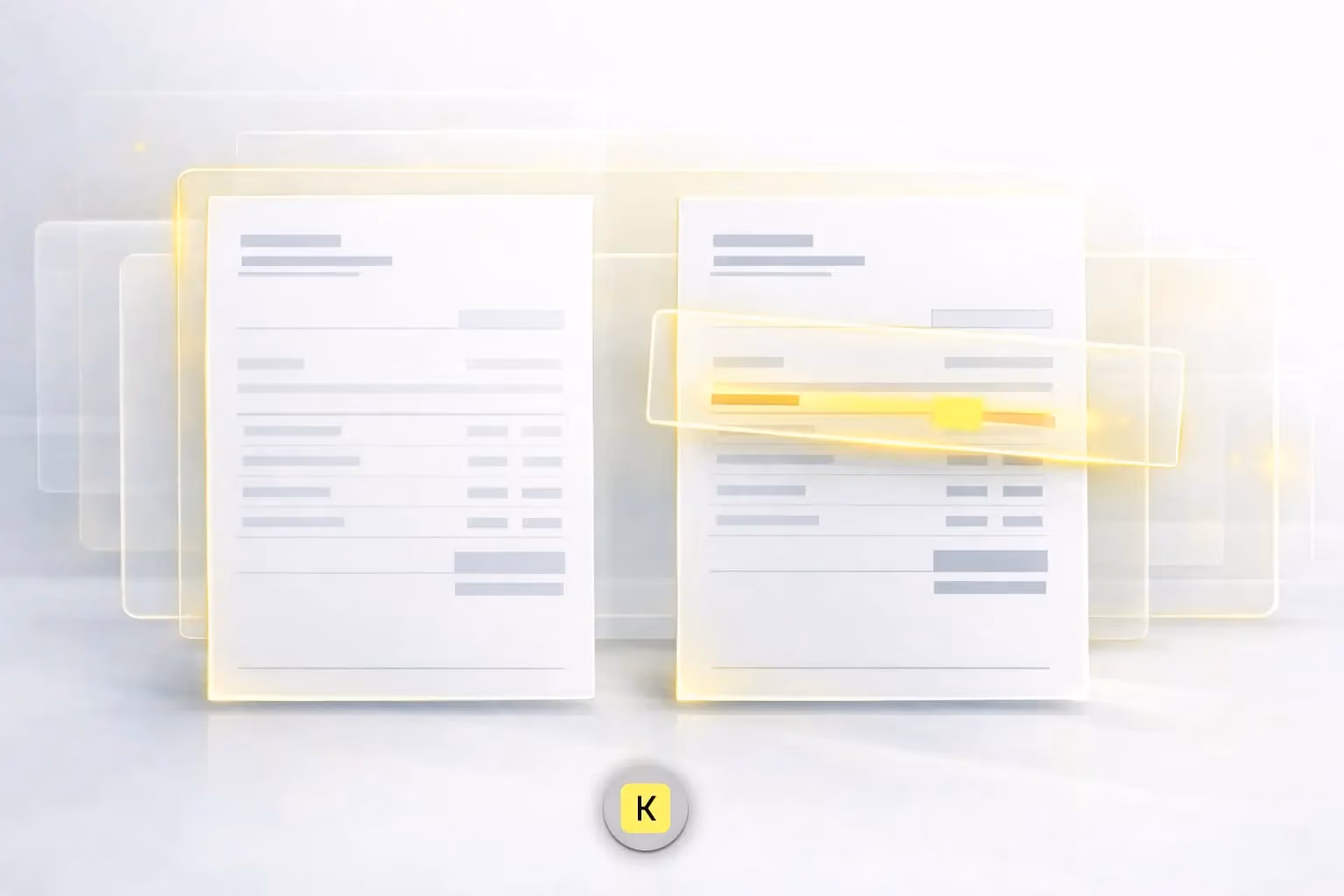 Editorial illustration showing two nearly identical invoices on a light background, where subtle visual differences reveal a fraudulent invoice.