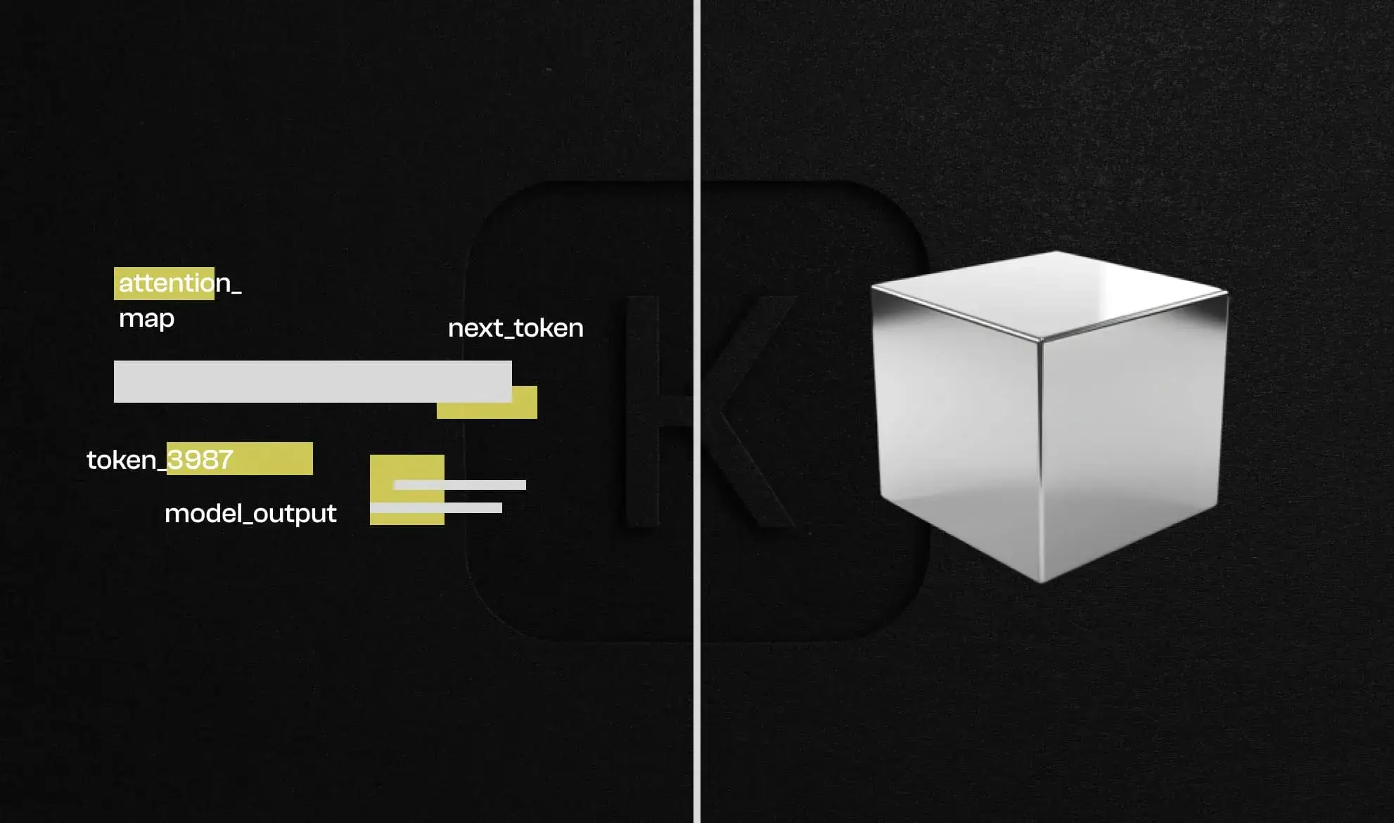 Conceptual illustration contrasting text-based generative AI using tokens with an approach grounded in real-world perception and spatial representations.