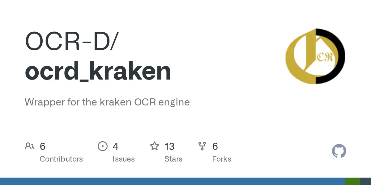 Capture d'écran du haut de page Github de Kraken OCR, une solution open source spécialisé sur les documents historiques.