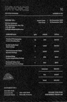 Test document 2 showing a standard US-format invoice with a signature imported from another document.